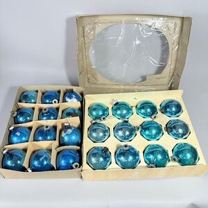 SHINY BRITE Vintage 2 Sets of Blue Christmas Ornaments
